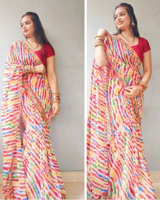 zili Printed, Striped Daily Wear Georgette Saree(Multicolor)