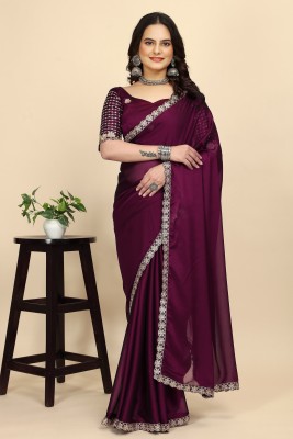 GULLAK Embroidered Daily Wear Chiffon Saree(Purple)