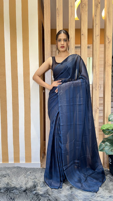 JAINICA Solid/Plain Bollywood Cotton Silk Saree(Blue)