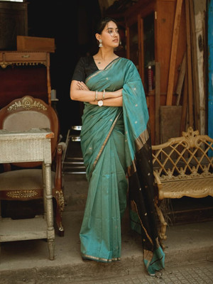 WOMENELEGENCE Printed Banarasi Cotton Silk Saree(Multicolor)