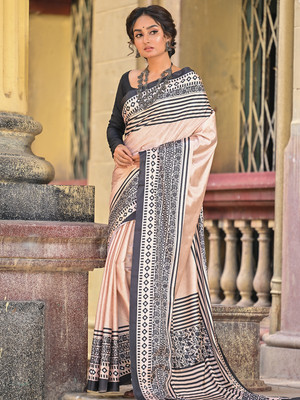 ANOUK Printed Daily Wear Crepe Saree(Cream)