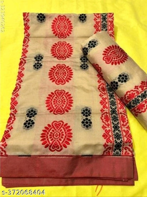 Assamese mekhela Codor Woven, Temple Border Mekhela Chador Polyester Saree(Cream)