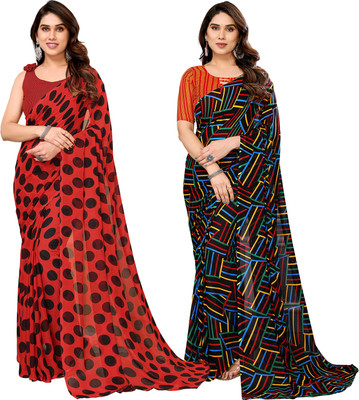 kashvi sarees Self Design, Printed Daily Wear Georgette Saree(Pack of 2, Red, Black, Multicolor)