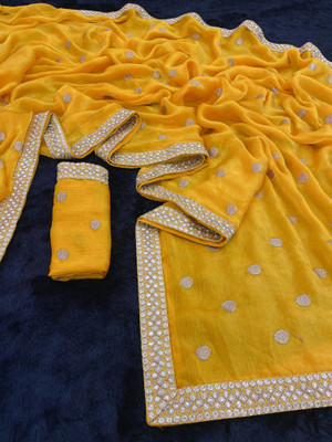 Radheradhey Solid/Plain Bollywood Chiffon Saree(Yellow)