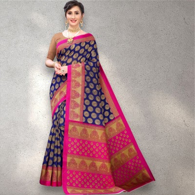 Grubstaker Printed Banarasi Tussar Silk Saree(Blue)