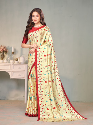 GARDEN VARELI Floral Print Daily Wear Satin Saree(Yellow)