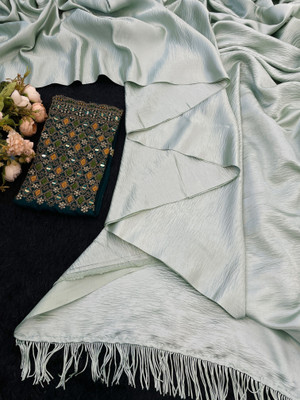 Ethina Fashion Solid/Plain Bollywood Satin Saree(Light Blue)