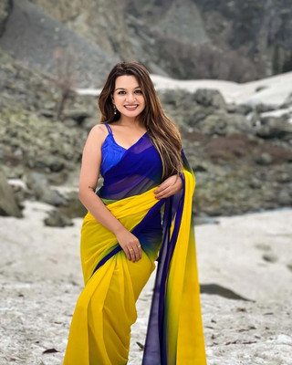 KEE Color Block Bollywood Cotton Silk Saree(Yellow)