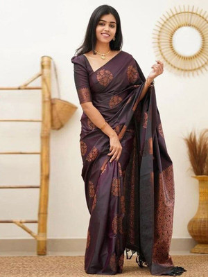 Moda Rapido Woven Banarasi Cotton Blend Saree(Purple)