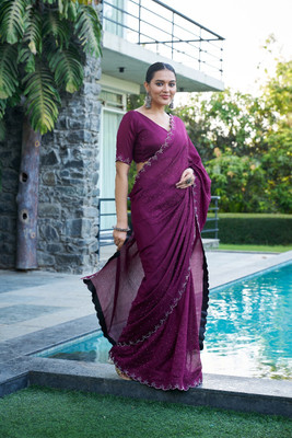 SAII CREATION Embellished Bollywood Silk Blend Saree(Purple)