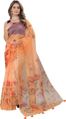 G Mour Digital Print Bollywood Organza, Crepe Saree(Purple)