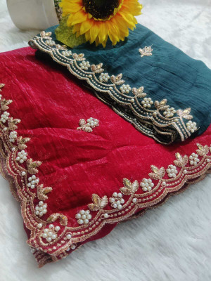AARTI PRINTS Embroidered Bollywood Silk Blend Saree(Red)
