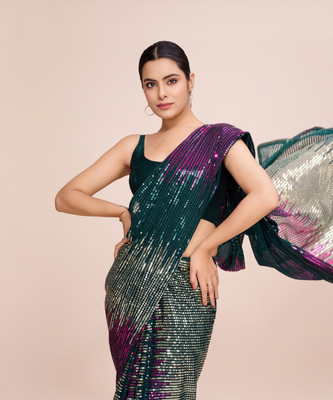 Divastri Embellished Bollywood Georgette Saree(Green)