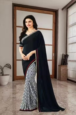 Hensi sarees shop Woven Banarasi Georgette, Art Silk Saree(Black)