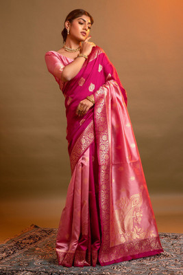 Lilots Woven Kanjivaram Silk Blend Saree(Pink)