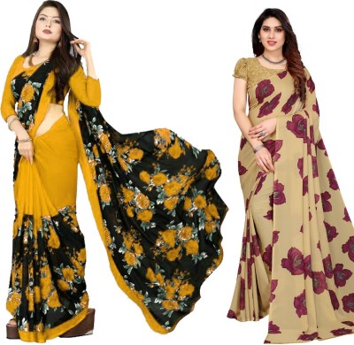 YASHIKA Floral Print Daily Wear Georgette Saree(Pack of 2, Multicolor)