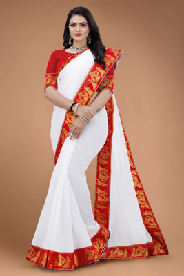 Volmina Self Design Chanderi Cotton Blend Saree(White)
