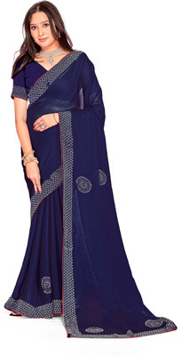 Divastri Embellished, Embroidered Bollywood Chiffon Saree(Dark Blue)