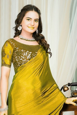 Infyshopy Fashion Self Design, Solid/Plain, Embroidered Bollywood Georgette Saree(Yellow)
