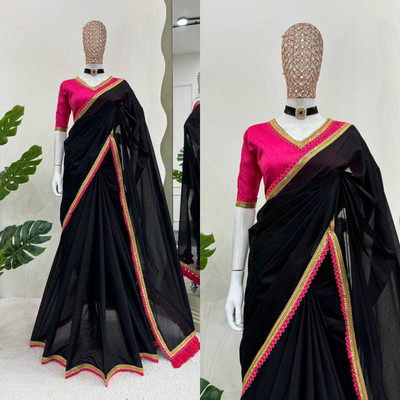 Brahmani Creation Woven Banarasi Georgette, Chiffon Saree(Black)
