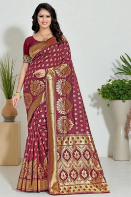 LERYZA Woven Banarasi Jacquard Saree(Maroon)