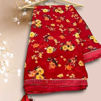 Majisasari Printed Bandhani Chiffon Saree(Maroon)