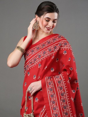 ANOUK Printed Daily Wear Silk Blend Saree(Red)