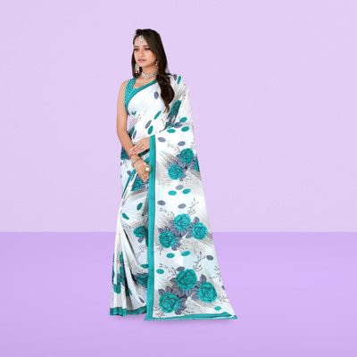 Leelavati Printed Daily Wear Georgette Saree(White, Blue)