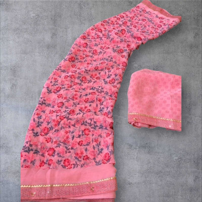 Majisasari Printed Bandhani Chiffon Saree(Pink)