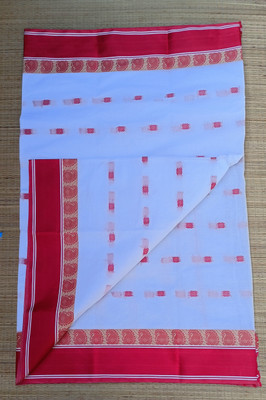 PRANATI ENTERPRISE Checkered, Self Design, Woven Tant Pure Cotton Saree(White, Red)