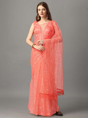 dabh creation Printed Bollywood Net Saree(Orange)