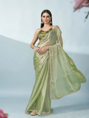 Tikhi Imli Solid/Plain Bollywood Satin Saree(Green)
