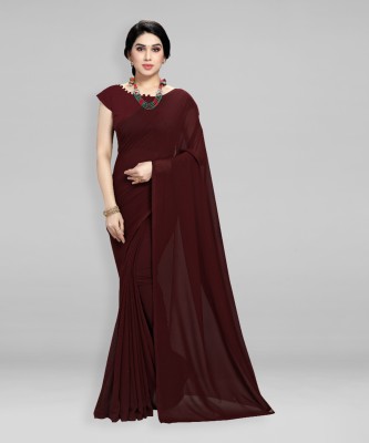 kashvi sarees Solid/Plain Daily Wear Georgette Saree(Brown)