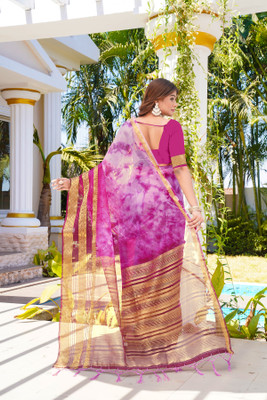 Aarunika AF Solid/Plain Bollywood Organza Saree(Pink)
