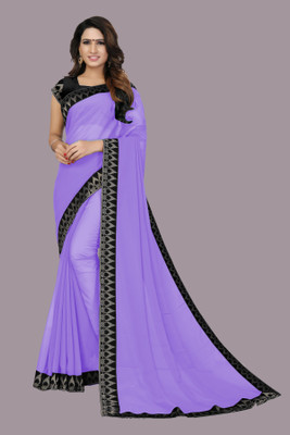 Aai shree khodiyar Embellished, Woven, Solid/Plain Bollywood Georgette Saree(Purple)