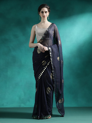 Sangria Embroidered Daily Wear Georgette Saree(Dark Blue)