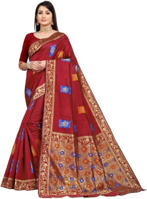 ankita creation Woven Banarasi Jacquard Saree(Maroon)