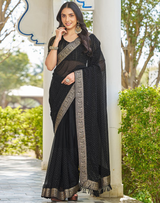 Samah Embellished, Self Design Bollywood Georgette Saree(Black)