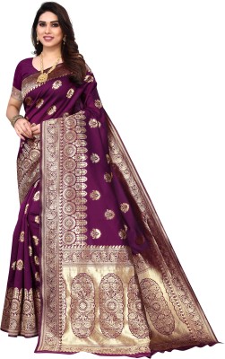 Varanga Self Design Banarasi Silk Blend Saree(Purple)