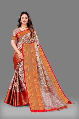 KRIYANSH Self Design Banarasi Cotton Blend, Jacquard Saree(Orange)