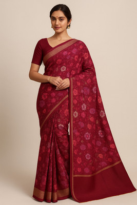 Tanishika creation Printed Banarasi Cotton Linen Saree(Red)