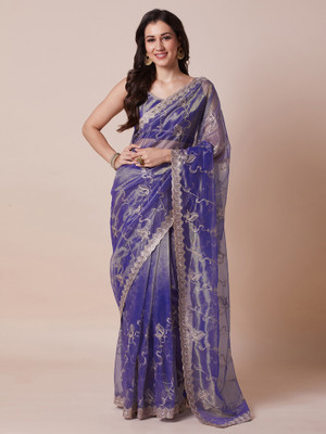 Tasrika Embroidered Bollywood Net Saree(Purple)