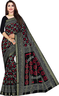 SARITA SAREES Printed Bandhani Pure Cotton Saree(Black)