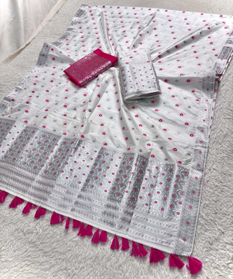Skiran's Woven Mekhela Chador Polyester Saree(White)