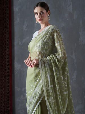 Divastri Embellished Bollywood Organza Saree(Green)