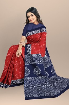 SAUMYA SPARSH Printed, Blocked Printed Handloom Pure Cotton Saree(Red)