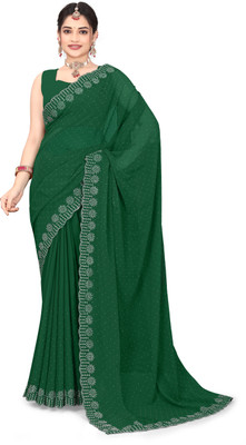 Shiv Febric Dyed, Self Design, Solid/Plain, Embellished Chanderi Pure Silk Saree(Green)