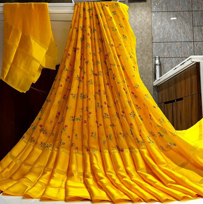 Sanjana Silks Printed Bollywood Georgette Saree(Yellow)