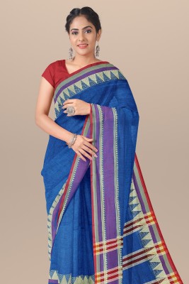 Bong ButiQ Self Design Handloom Handloom Cotton Blend Saree(Blue)