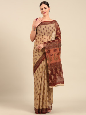 SHANVIKA Printed Daily Wear Pure Cotton Saree(Beige)